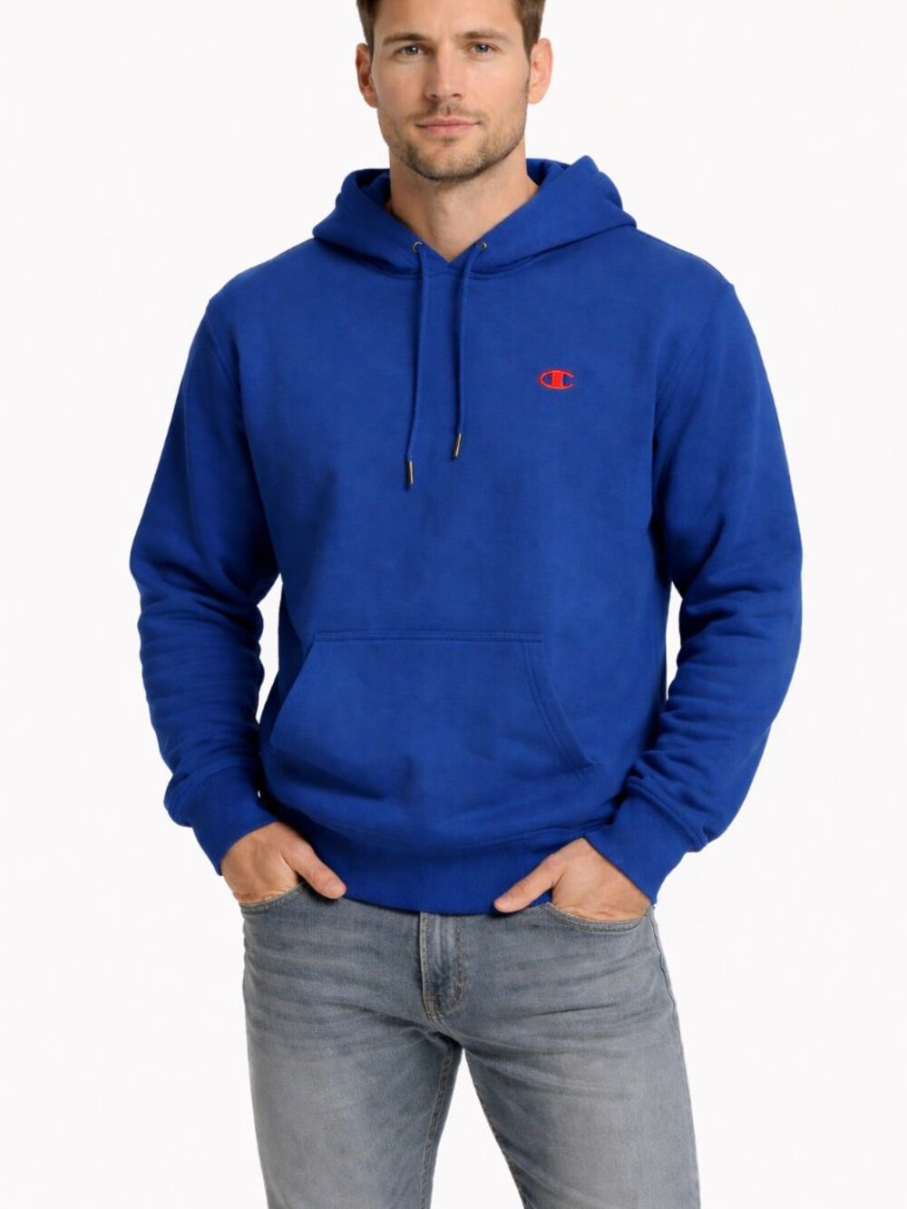 Royal Blue with red logo Cotton Champion M Sweatshirt Hoodie EUC